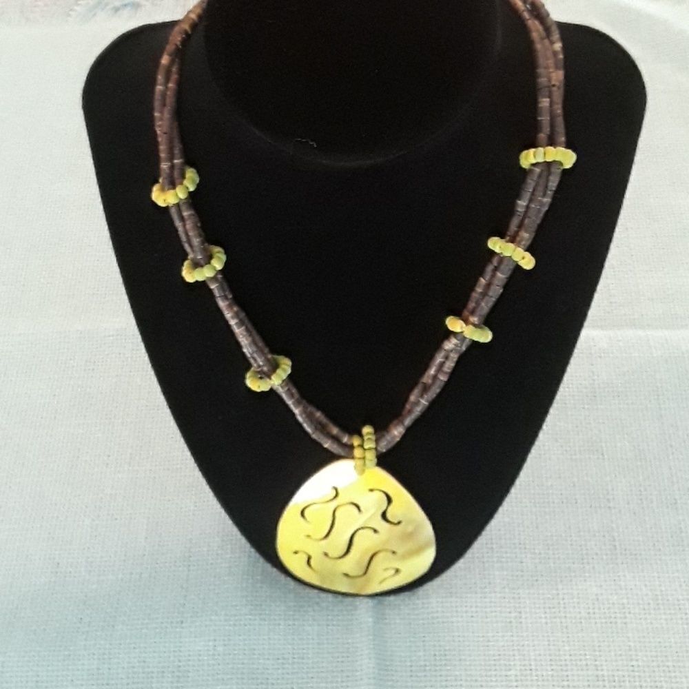 8 for $20 Shell Yellow and Brown Beaded Necklace.